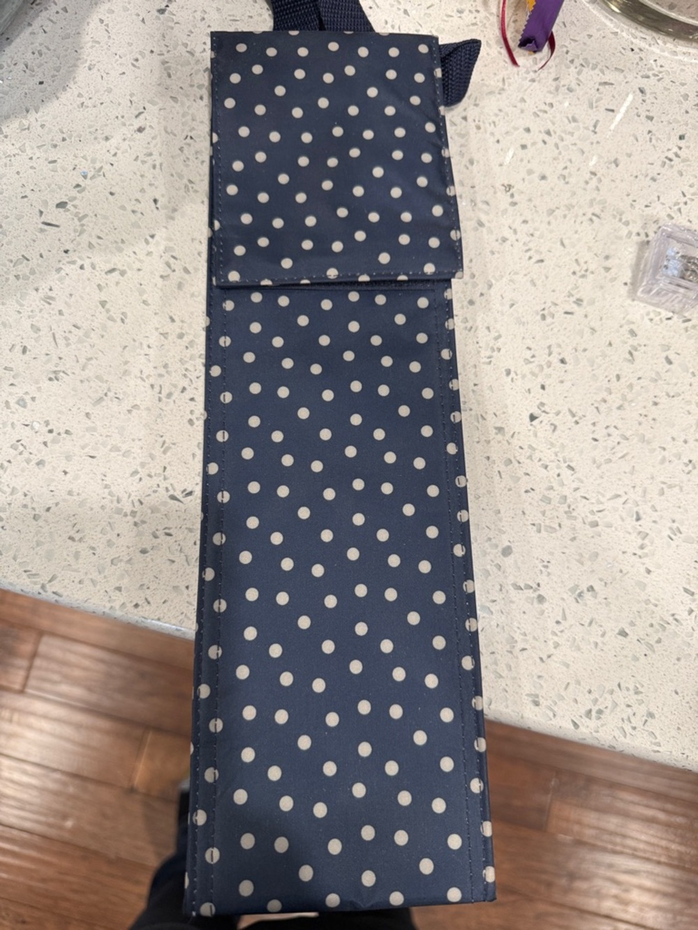 Navy Polka Dot Wine Bottle Carrier